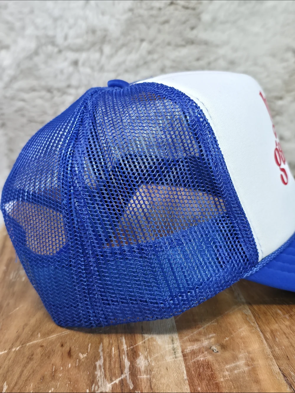 OTTO White Front Blue Mesh Trucker Hat with Red Text